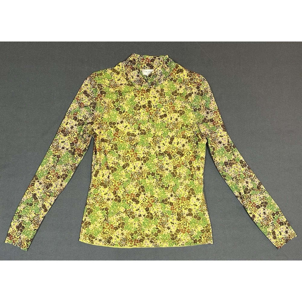 Ted Baker Blouse London Boho Bohemian Cottagecore Floral Mesh Sheer Top Size 4